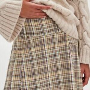 Free People Plaid A-Line Skirt - Cream and Brown